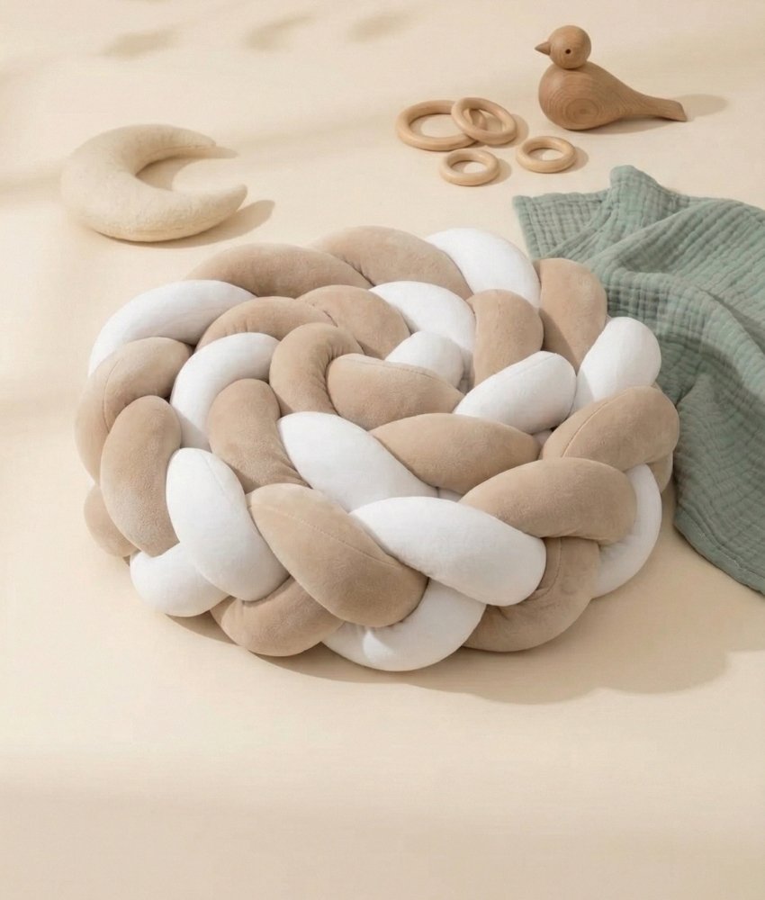 Tresse de lit beige foncé blanc