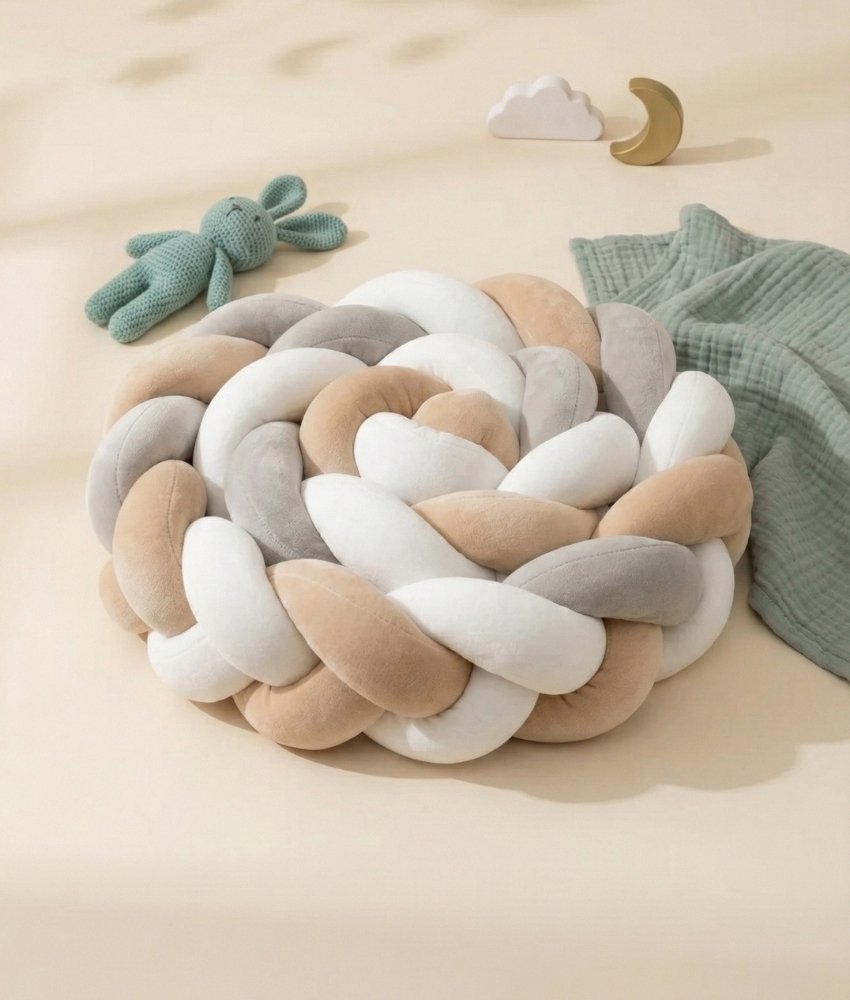 Tresse de lit beige gris blanc