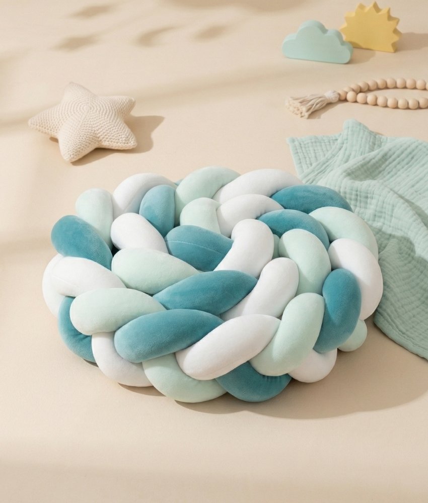 Tresse de lit bleu vert blanc