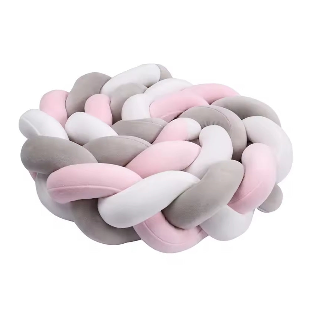Tresse de Lit Bébé Gris / Rose / Blanc | Tour de Lit Tréssé | Décoration Chambre Enfant