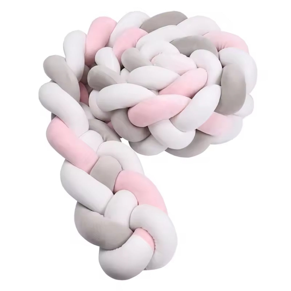 Tresse de Lit Bébé Gris / Rose / Blanc | Tour de Lit Tréssé | Décoration Chambre Enfant