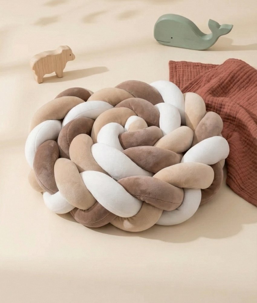 Tresse de lit marron beige blanc