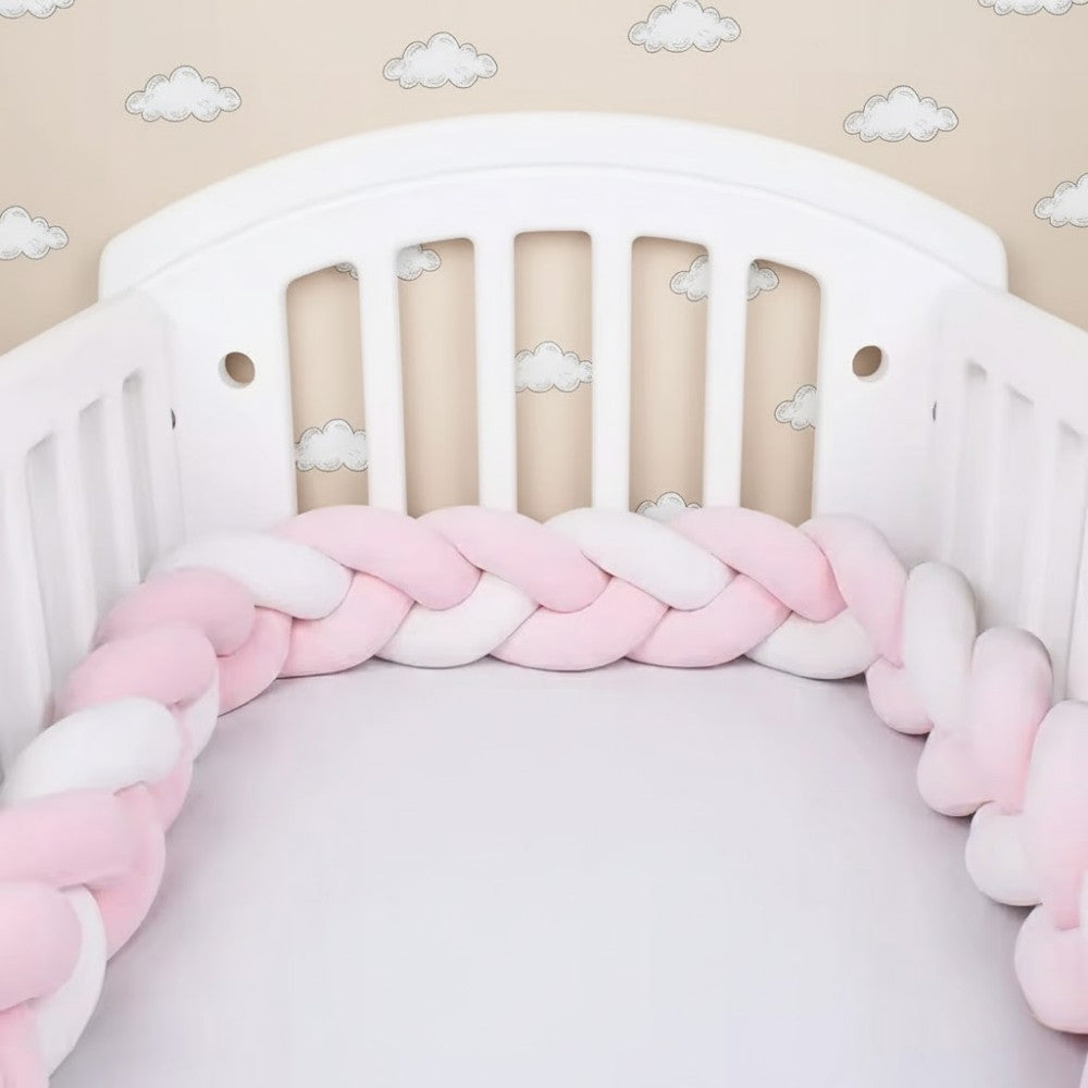 Tresse de Lit Bébé Rose / Blanc | Tour de Lit Tréssé | Décoration Chambre Enfant