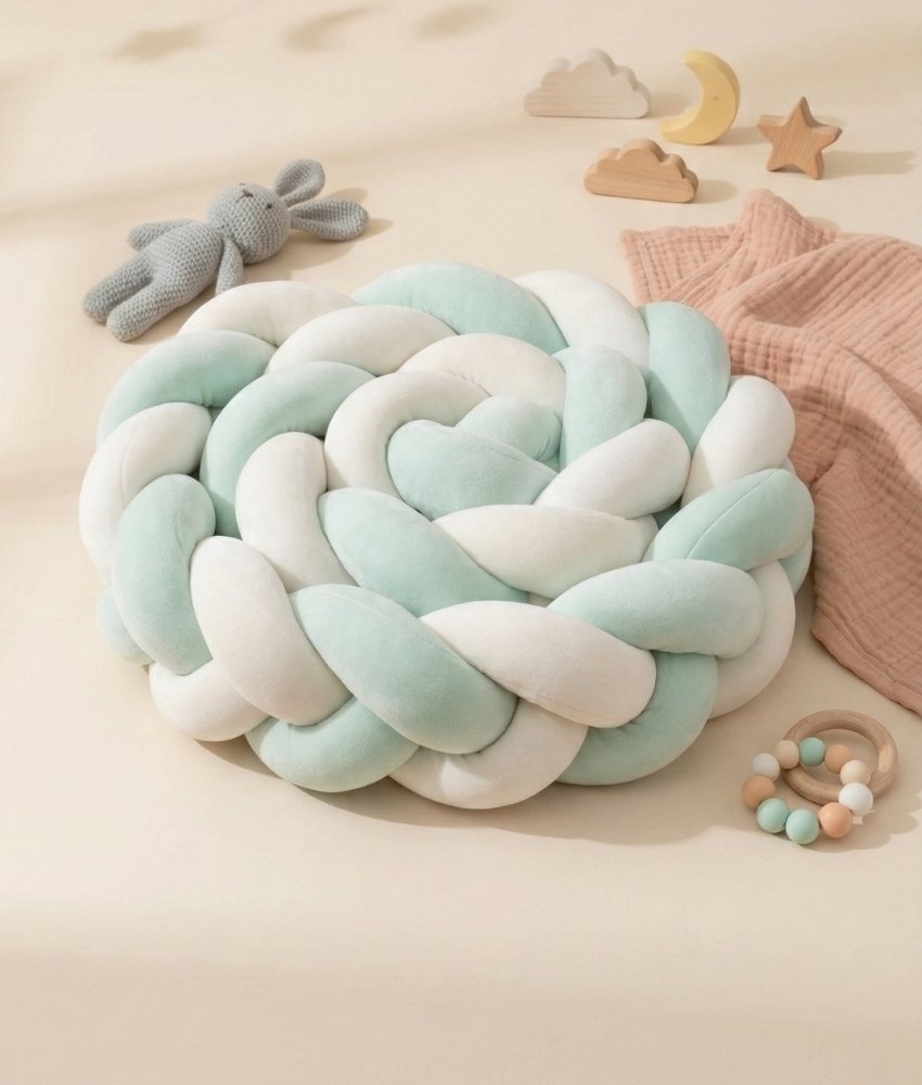 Tresse de lit vert menthe blanc