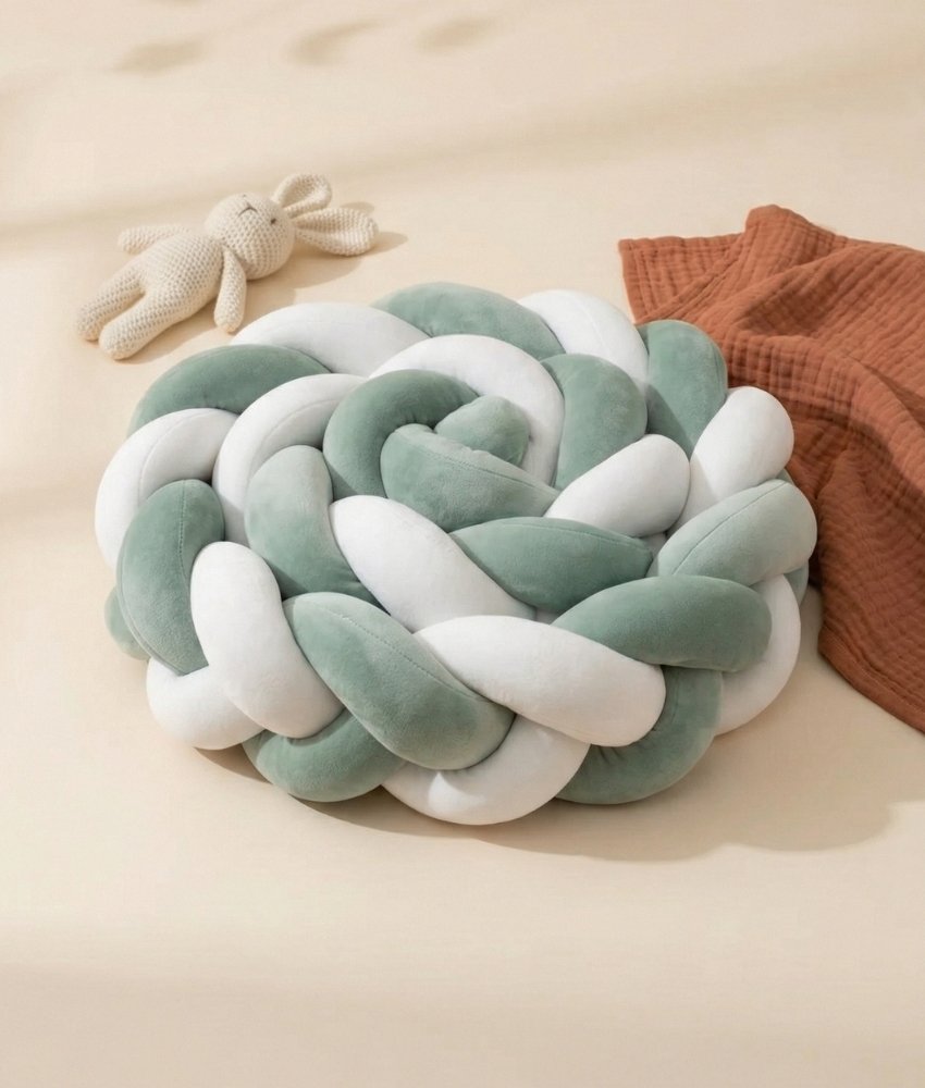 Tresse de lit vert sauge blanc