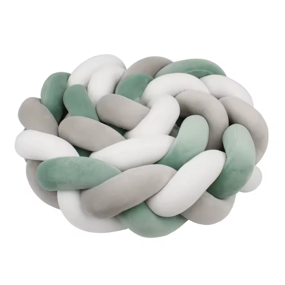 Tresse de Lit Bébé Vert Sauge / Gris / Blanc | Tour de Lit Tréssé | Décoration Chambre Enfant